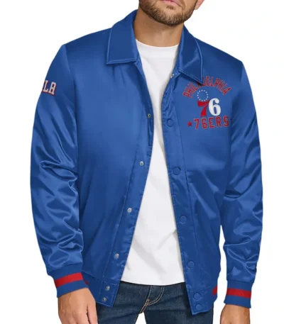 Philadelphia 76ers Stitch Applique Royal Satin Jacket