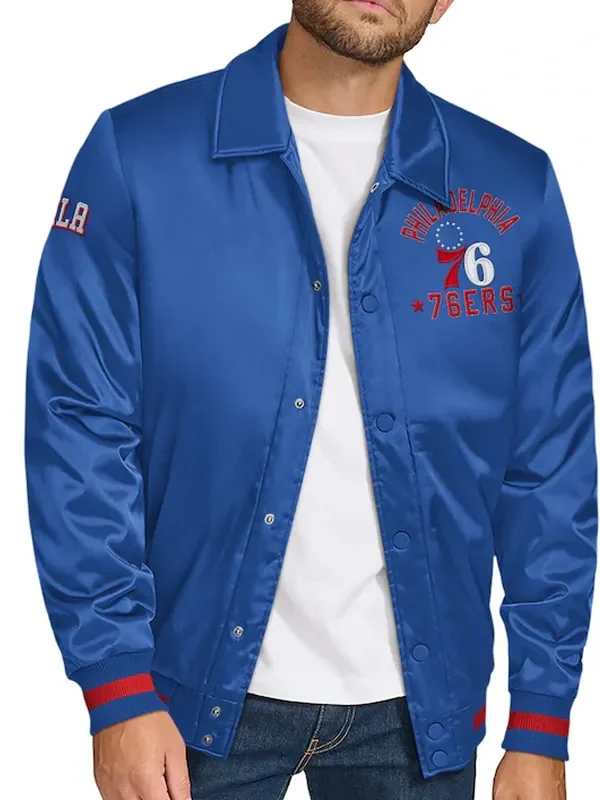Philadelphia 76ers Stitch Applique Royal Satin Jacket