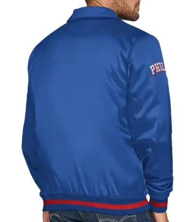 Philadelphia 76ers Stitch Applique Royal Satin Jacket