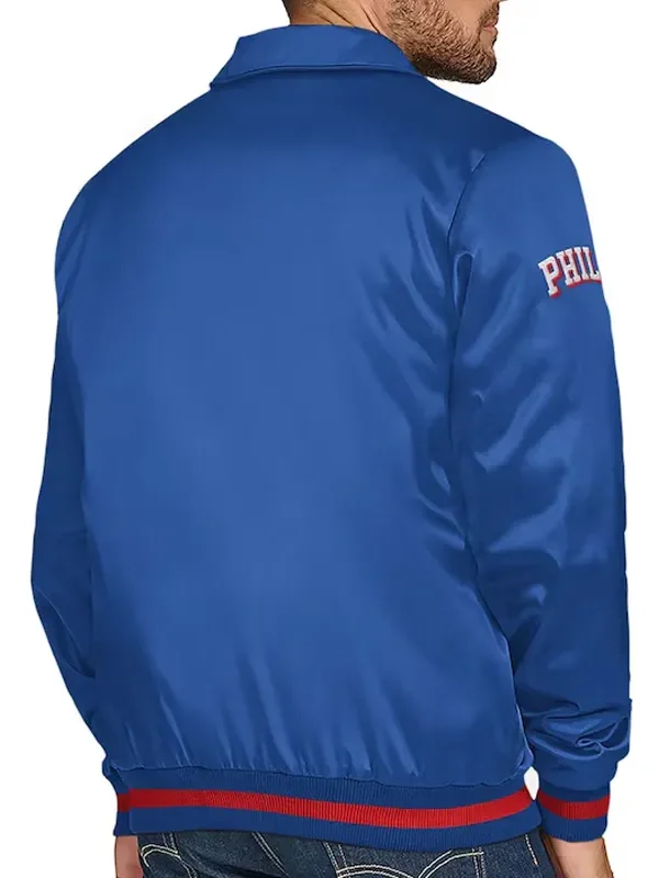 Philadelphia 76ers Stitch Applique Royal Satin Jacket