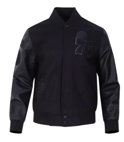 Philadelphia 76ers Triple Black Varsity Wool-Leather Jacket