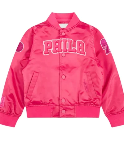 Philadelphia 76ers Triple Pink Satin Jacket