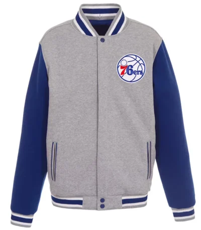 Philadelphia 76ers Varsity Gray and Royal Wool Jacket