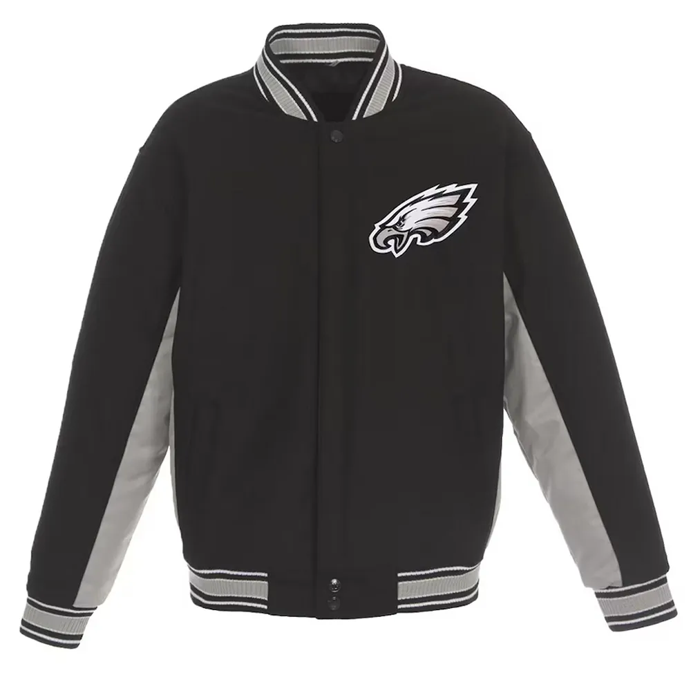 Philadelphia Eagles Black And Gray Varsity Wool Jacket Philadelphia Eagles Black And Gray Varsity Wool Jacket