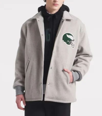 Philadelphia Eagles Heather Gray Striped Fleece Jacket