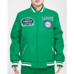 Philadelphia Eagles Crest Emblem Kelly Green Varsity Wool Jacket