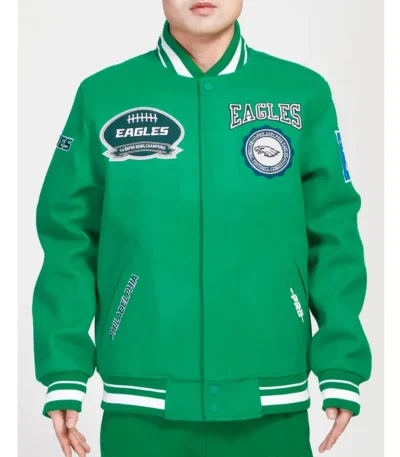 Philadelphia Eagles Crest Emblem Kelly Green Varsity Wool Jacket