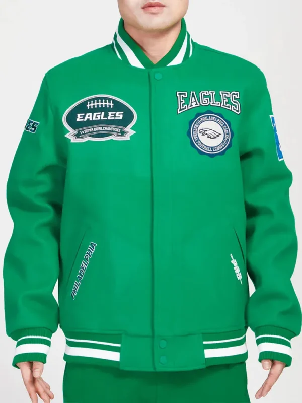 Philadelphia Eagles Crest Emblem Kelly Green Varsity Wool Jacket
