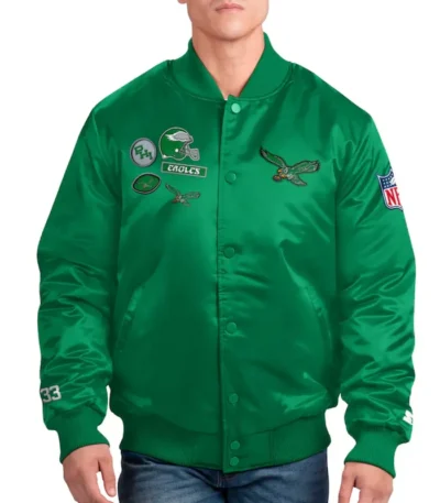 Philadelphia Eagles Exclusive Kelly Green Varsity Satin Jacket