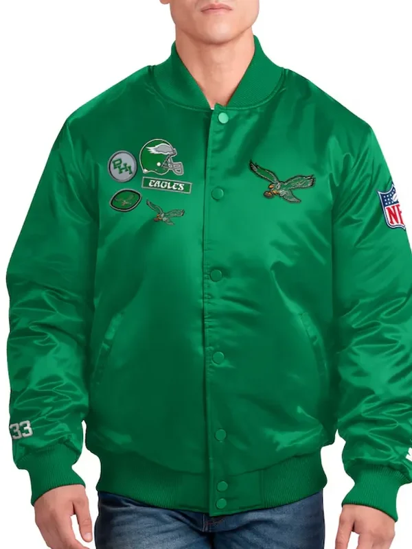 Philadelphia Eagles Exclusive Kelly Green Varsity Satin Jacket
