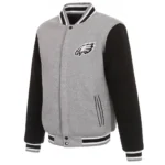 Philadelphia Eagles Gray And Black Varsity Wool Jacket