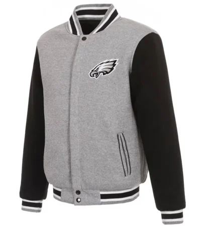 Philadelphia Eagles Gray And Black Varsity Wool Jacket