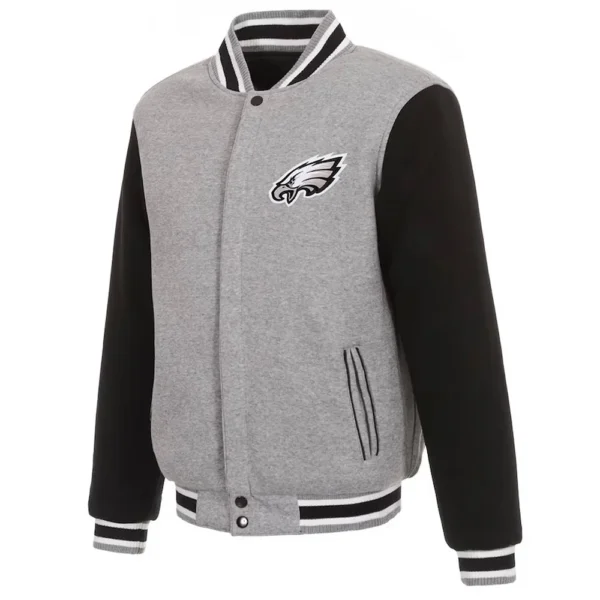 Philadelphia Eagles Gray And Black Varsity Wool Jacket