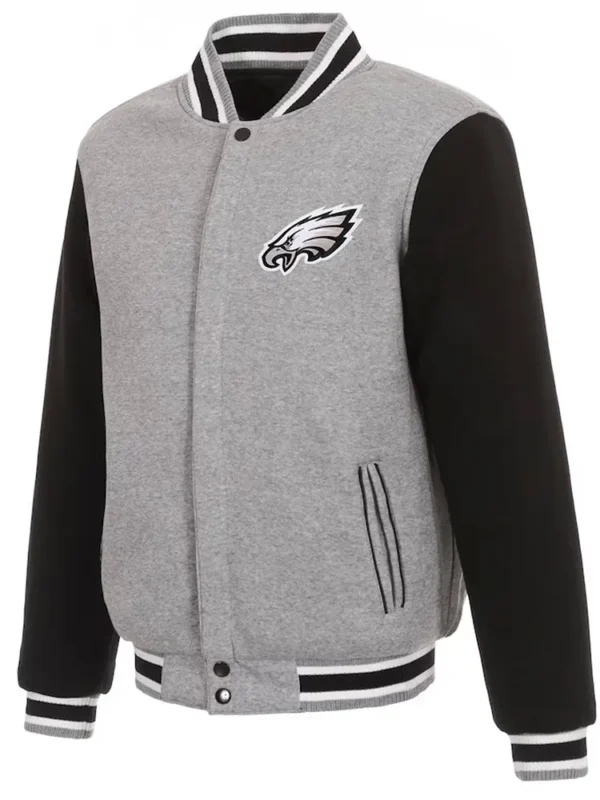 Philadelphia Eagles Gray And Black Varsity Wool Jacket