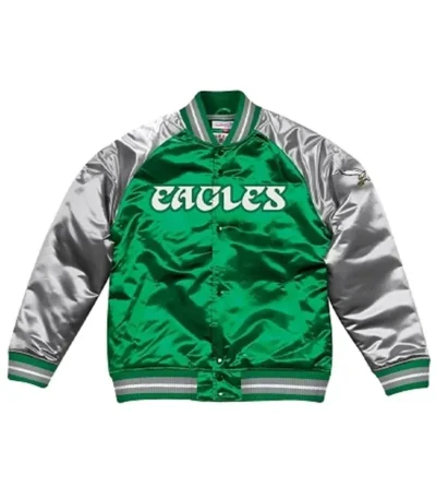 Philadelphia Eagles Green And Silver Varsity Satin Jacket