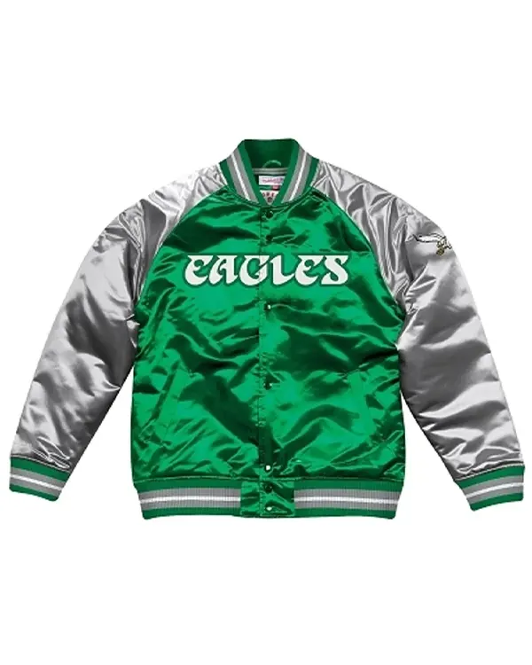 Philadelphia Eagles Green And Silver Varsity Satin Jacket Philadelphia Eagles Green And Silver Varsity Satin Jacket