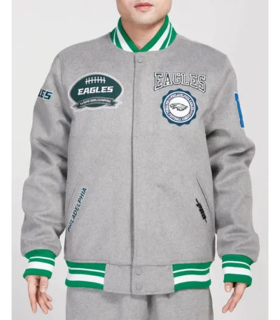 Philadelphia Eagles Heather Grey Varsity Wool Jacket