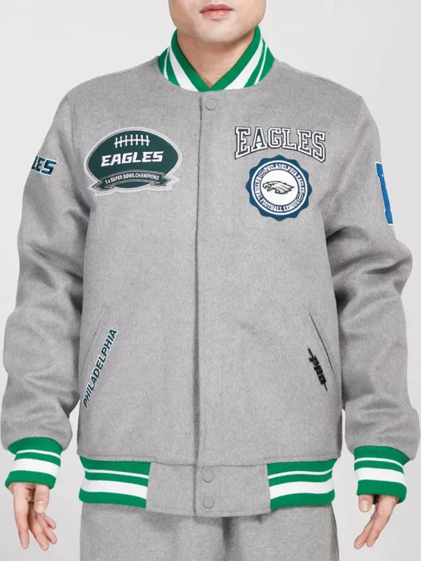 Philadelphia Eagles Heather Grey Varsity Wool Jacket