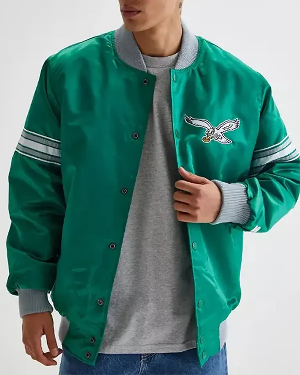 Philadelphia Eagles Kelly Green Striped Satin Jacket Philadelphia Eagles Kelly Green Striped Satin Jacket