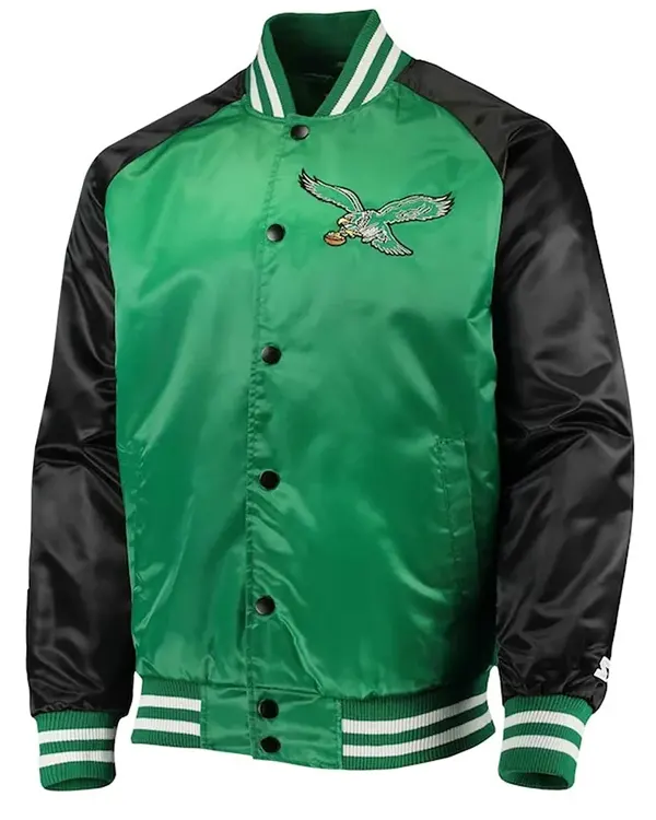 Philadelphia Eagles Lead Off Green/black Satin Jacket Philadelphia Eagles Lead Off Green/black Satin Jacket