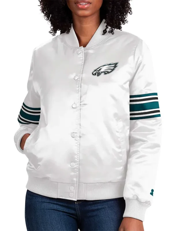 Philadelphia Eagles Line Up White Satin Jacket