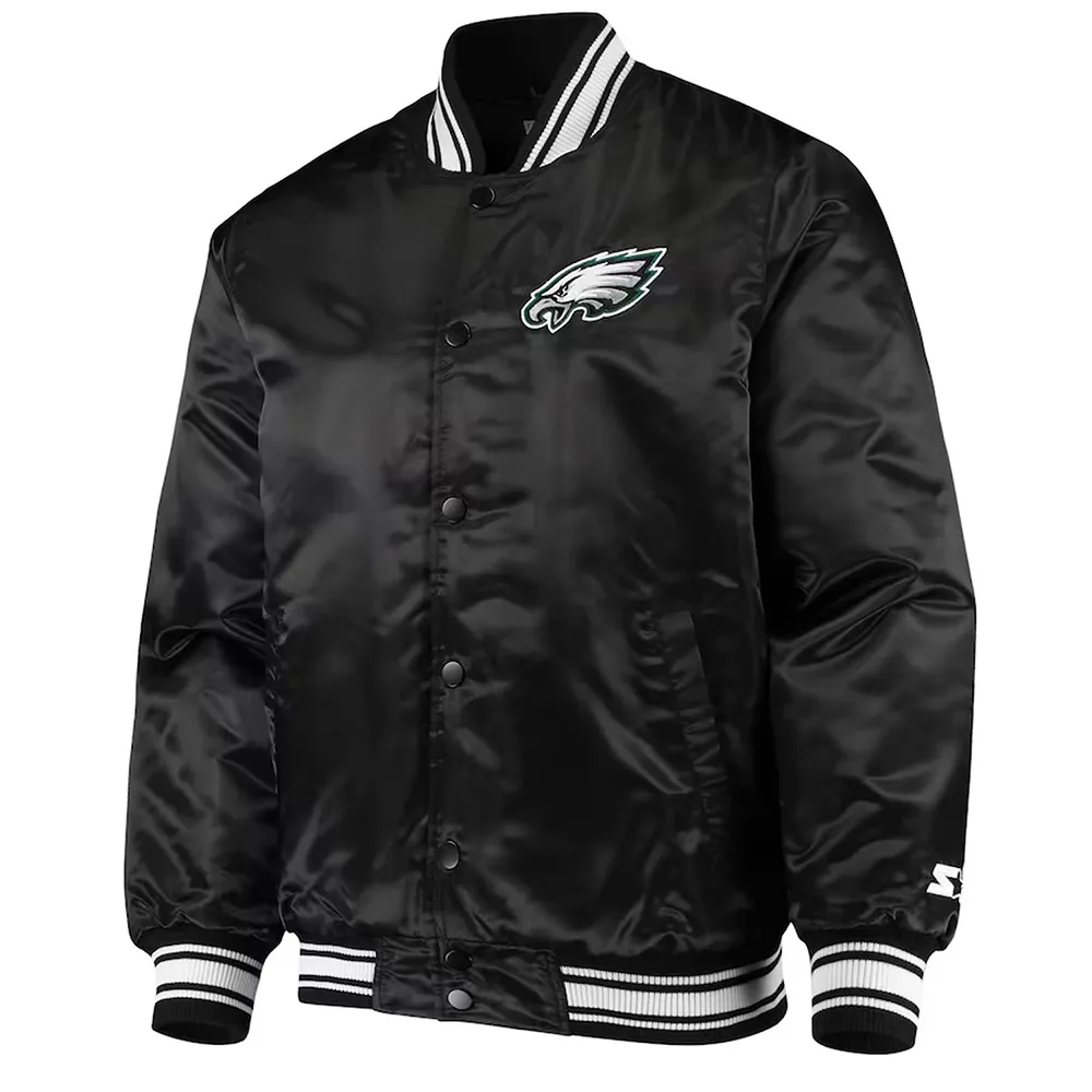 Philadelphia Eagles Locker Room Black Satin Jacket Philadelphia Eagles Locker Room Black Satin Jacket