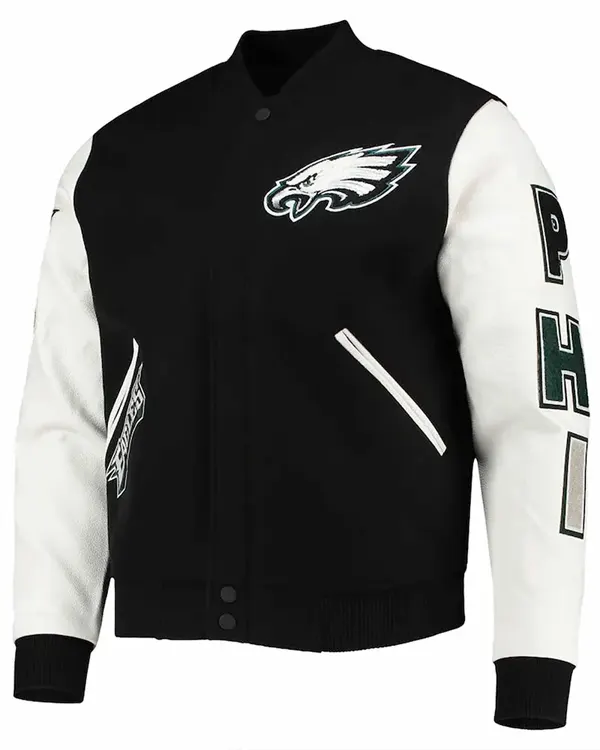 Philadelphia Eagles Varsity Two Tone Black And White Jacket Philadelphia Eagles Varsity Two Tone Black And White Jacket