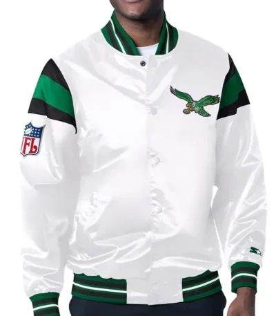Philadelphia Eagles Midweight White Satin Jacket