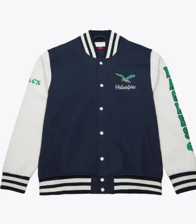 Philadelphia Eagles Navy And White Fleece Varsity Jacket