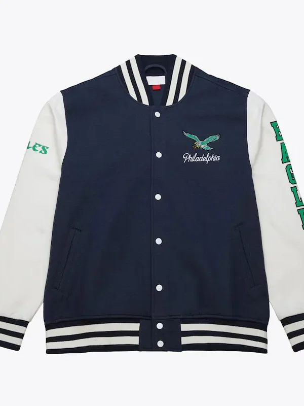 Philadelphia Eagles Navy And White Fleece Varsity Jacket