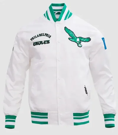 Philadelphia Eagles Retro Classic White Rib Satin Jacket