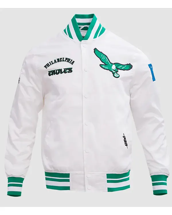 Philadelphia Eagles Retro Classic White Rib Satin Jacket