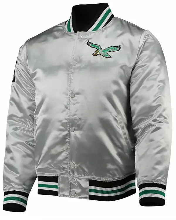 Philadelphia Eagles Silver Satin Jacket Philadelphia Eagles Silver Satin Jacket