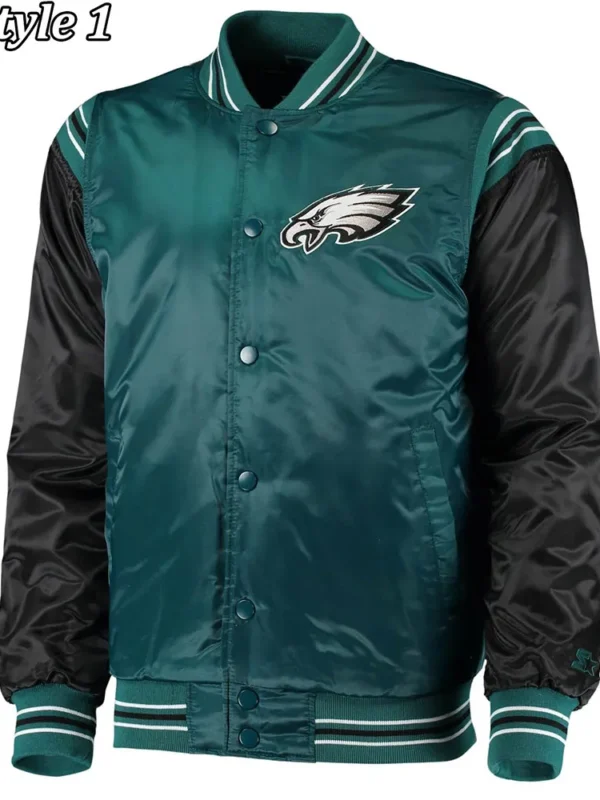 Philadelphia Eagles Varsity Black And Green Satin Jacket