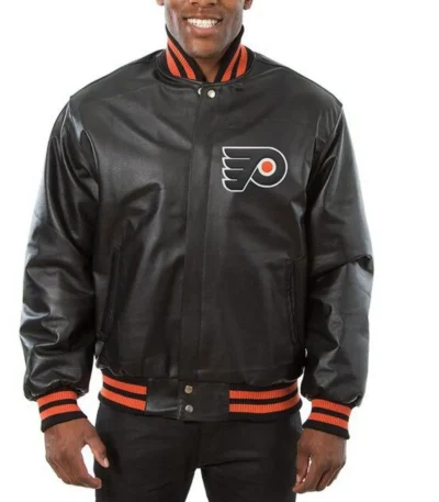 Philadelphia Flyers Black Leather Bomber Jacket