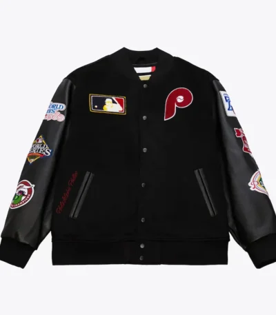 Philadelphia Phillies Black Out Vintage Logo Varsity Jacket