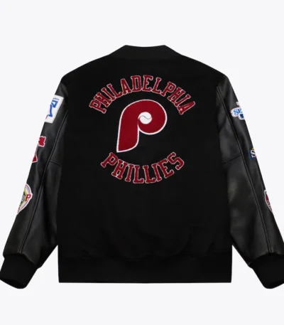 Philadelphia Phillies Black Out Vintage Logo Varsity Jacket