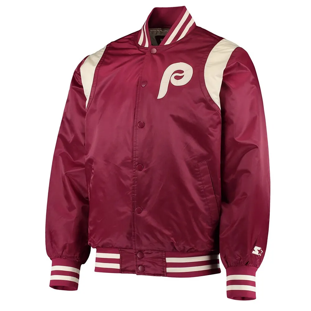 Philadelphia Phillies Burgundy Varsity Satin Jacket Philadelphia Phillies Burgundy Varsity Satin Jacket