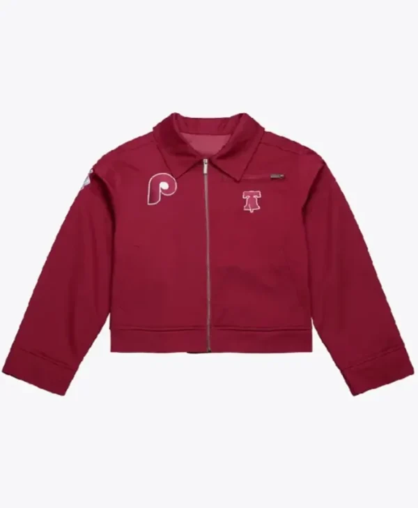 Philadelphia Phillies Cropped Burgundy Mechanic Jacket