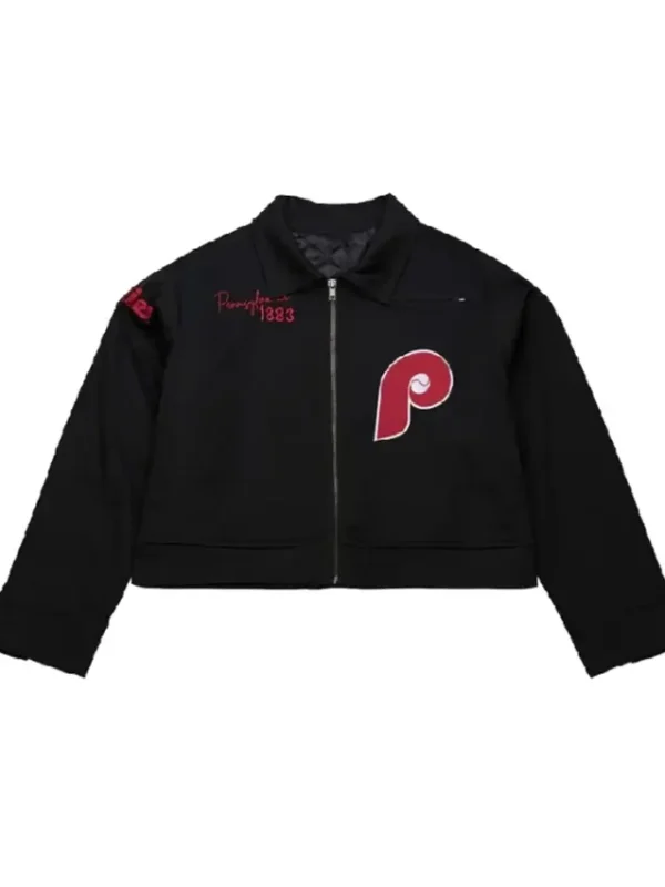 Philadelphia Phillies Cropped Mechanic Black Jacket