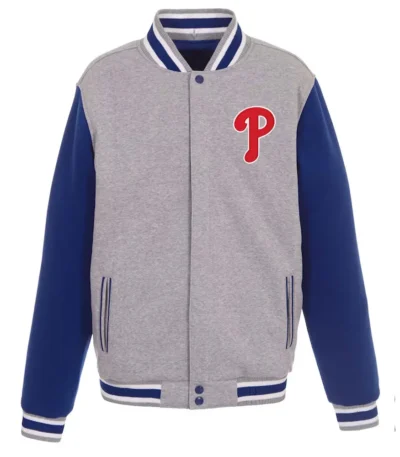 Philadelphia Phillies Gray and Royal Varsity Wool Jacket