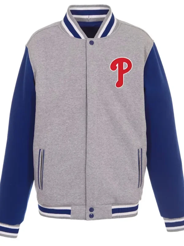 Philadelphia Phillies Gray and Royal Varsity Wool Jacket