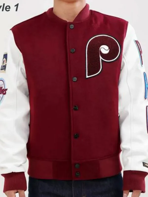 Philadelphia Phillies Letterman Burgundy and White Jacket