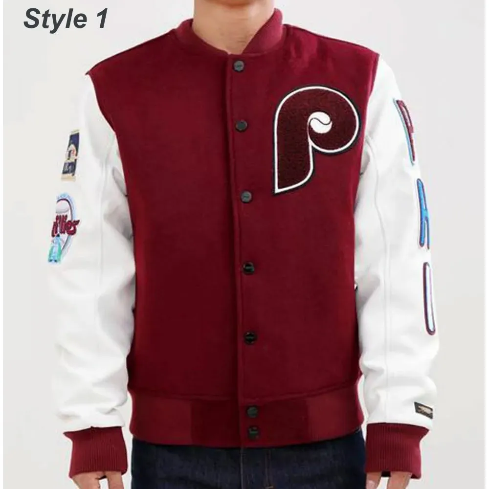Philadelphia Phillies Letterman Burgundy and White Jacket Philadelphia Phillies Letterman Burgundy and White Jacket