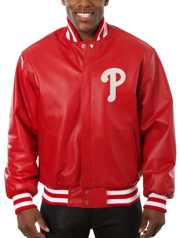 Philadelphia Phillies Letterman Red Leather Jacket