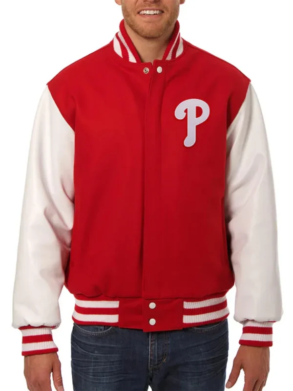 Philadelphia Phillies Letterman Red and White Jacket