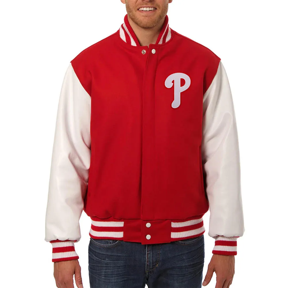 Philadelphia Phillies Letterman Red and White Jacket Philadelphia Phillies Letterman Red and White Jacket