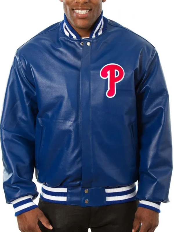 Philadelphia Phillies Letterman Royal Blue Leather Jacket