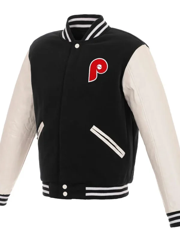 Philadelphia Phillies Letterman White and Black Jacket