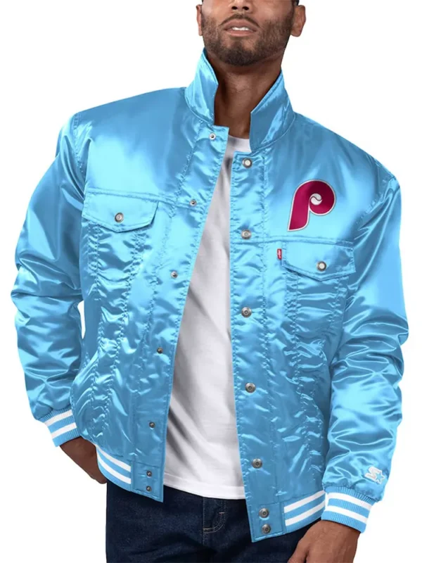 Philadelphia Phillies Light Blue Silver Tab Trucker Jacket